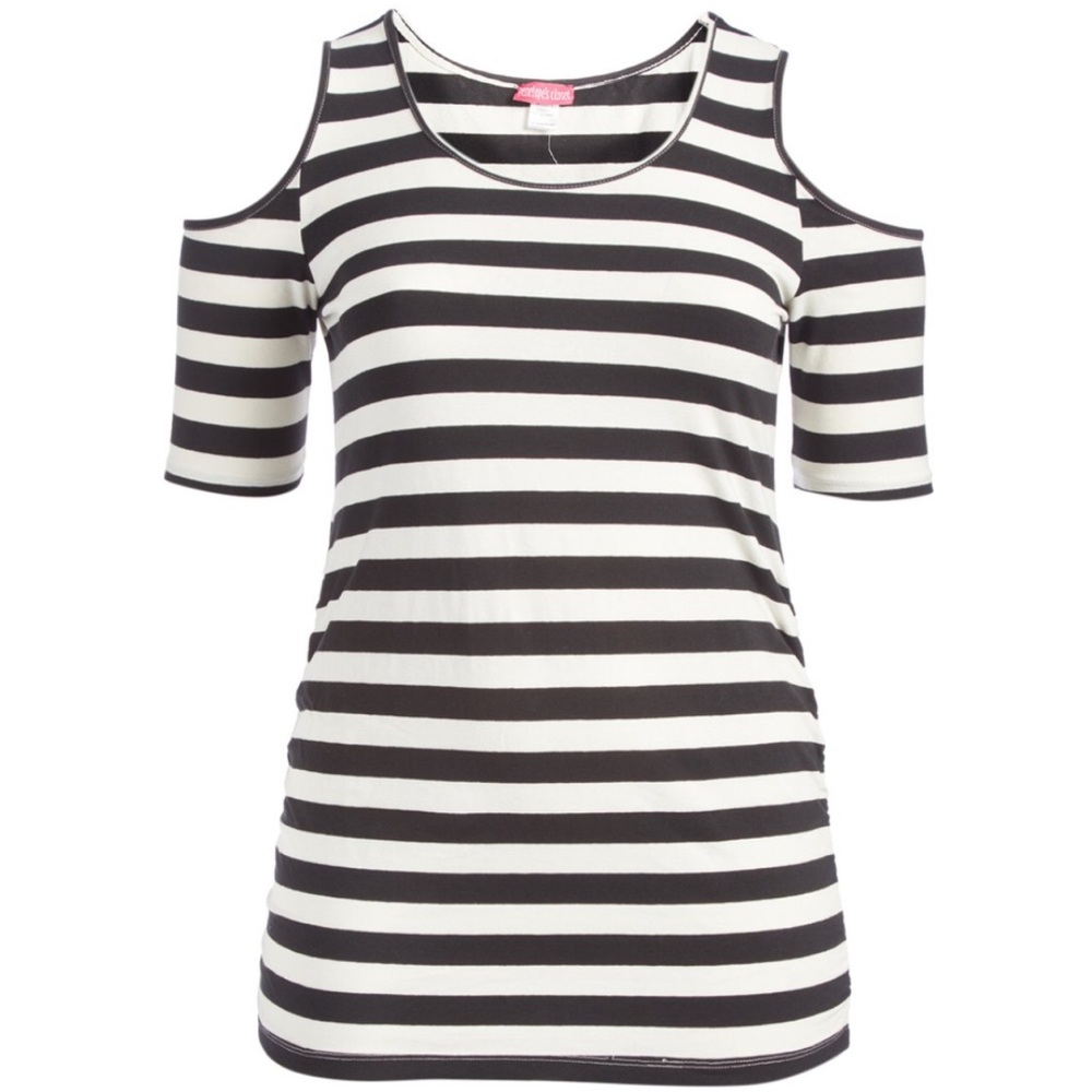 Black and White Striped Cold-Shoulder Top